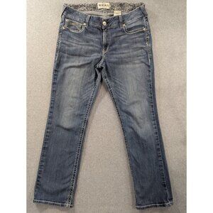 Ariat Jeans Womens SZ 34 Blue Embroidered Thick Stitch Whiskers Classic Straight